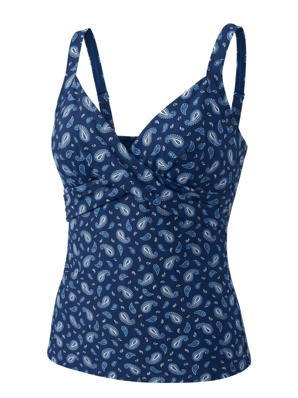 Lands' End Navy and White Swim Tankini Top with Paisley Accents - 14D